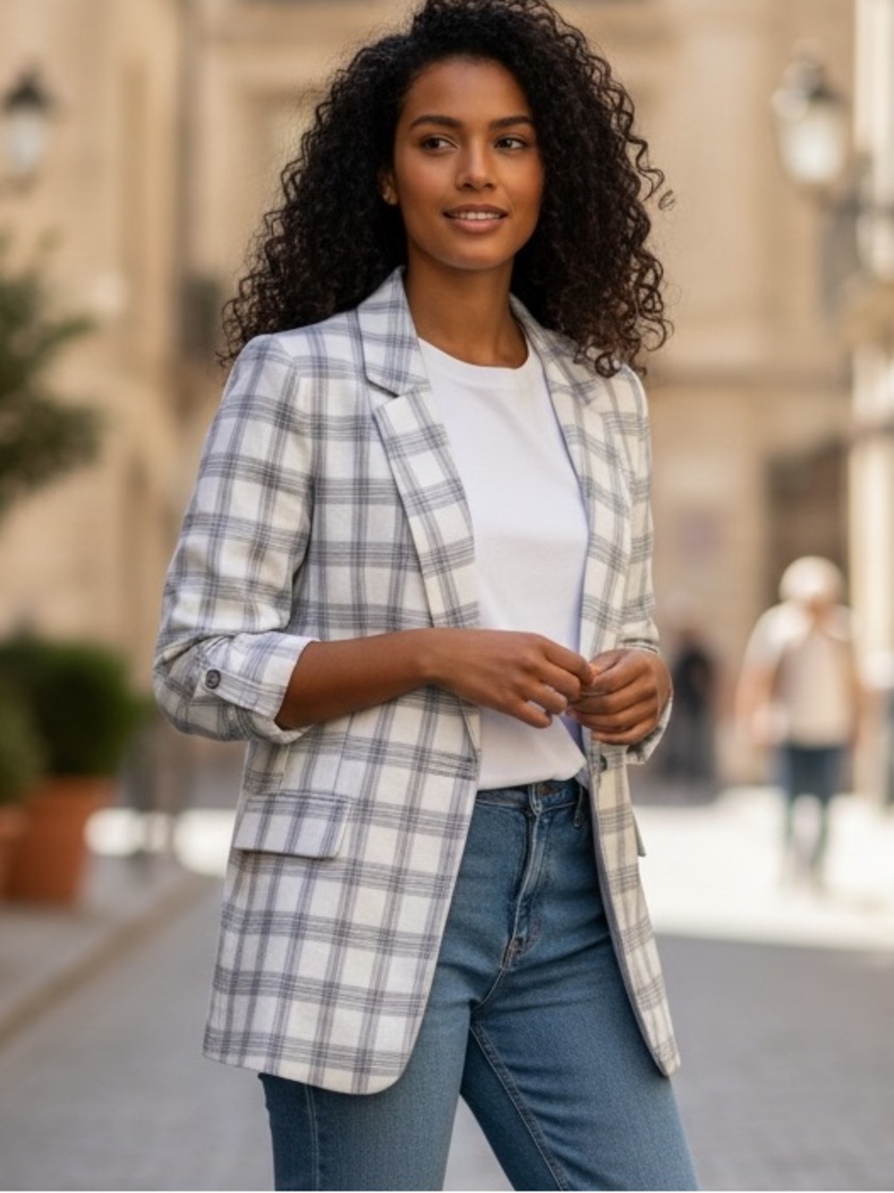 Rachel Zoe White and Gray Checkered Blazer